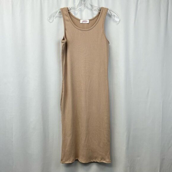 Jess Lea Womens Cara Bodycon Dress Brown Latte Ribbed Scoop Neck Sleeveless S - Picture 1 of 11
